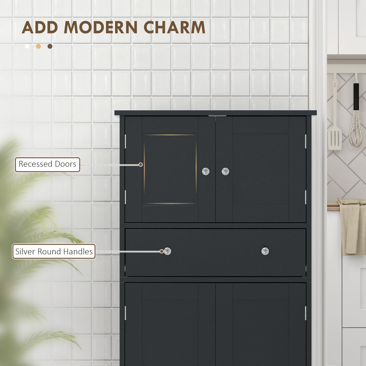 Modern Kitchen Pantry Cabinet with 4 Doors – 24"W x 50"H