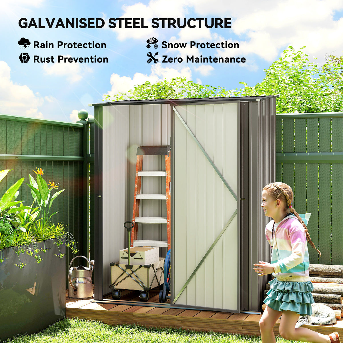 5' x 3' Outdoor Storage Shed, Steel Garden Shed with Single Lockable Door, Tool Storage Shed for Backyard – Grey