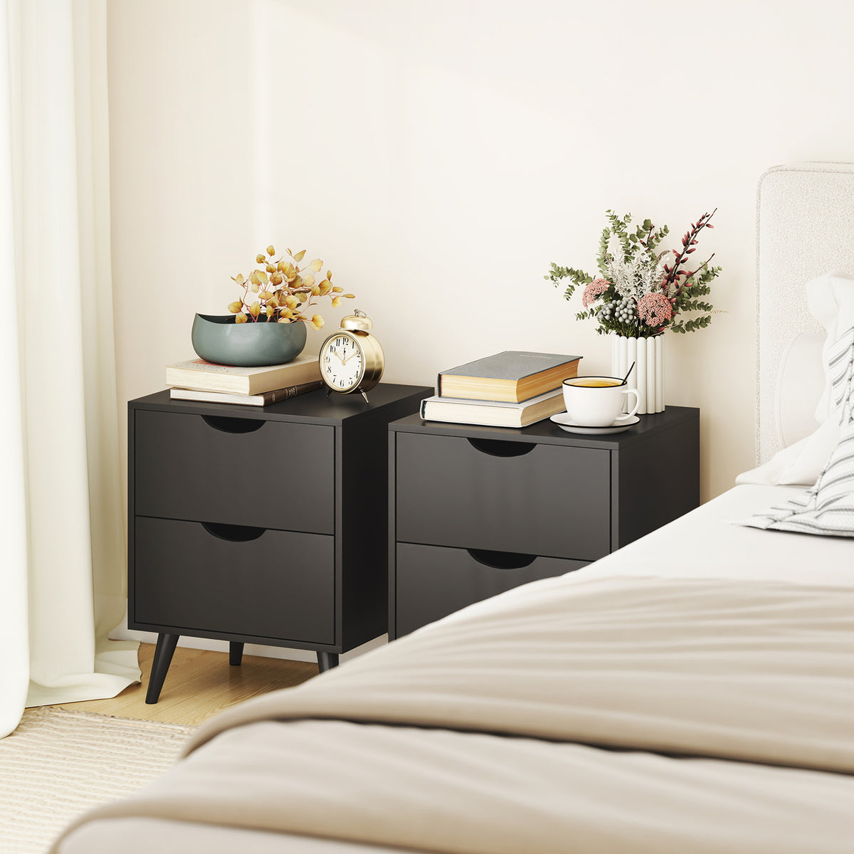 2-Drawer Nightstands with Pine Wood Legs, Set of 2 – 16"W x 20"H