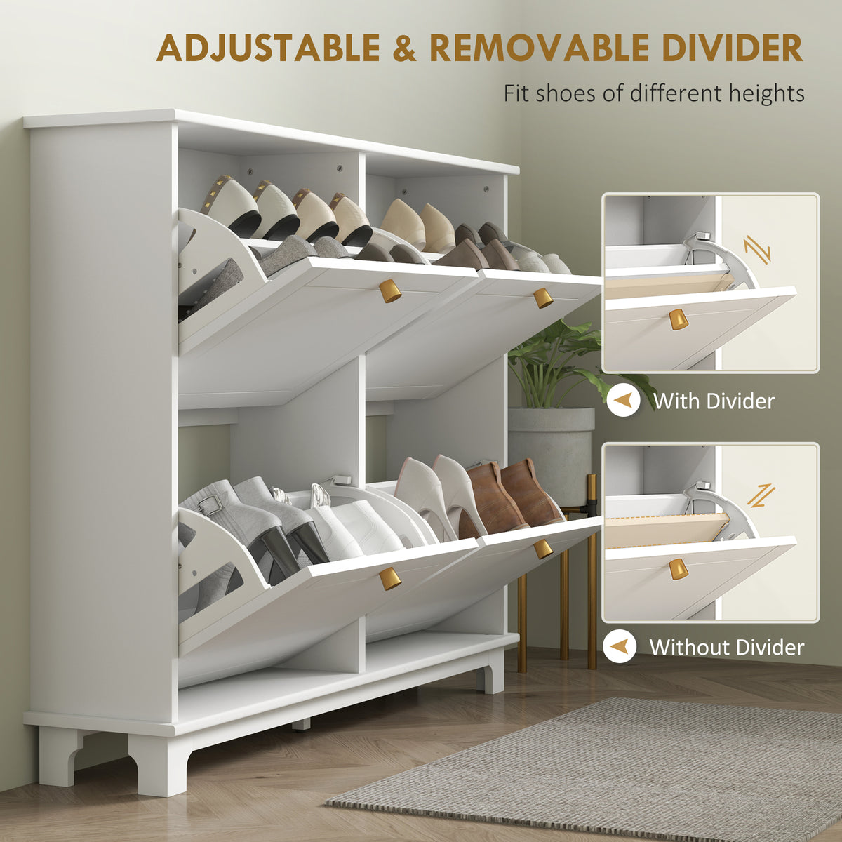 Modern Narrow Shoe Cabinet with 4 Flip Drawers – 47"W x 34"H