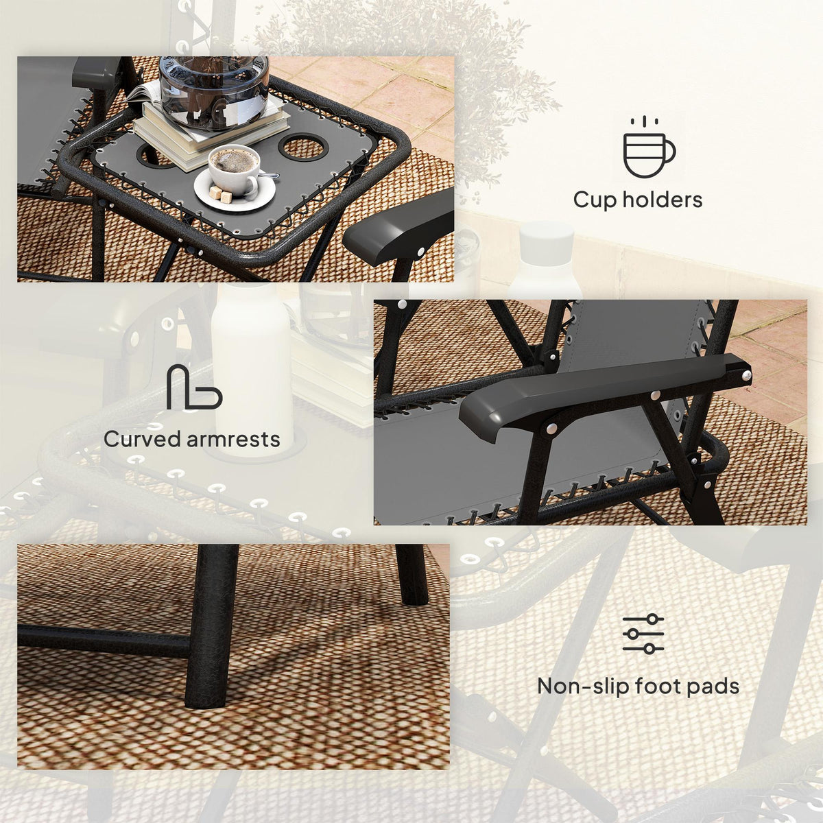 3 Pieces Patio Bistro Set, Outdoor Folding Table and Chairs Set, Metal Patio Furniture Set with Cup Holders – Dark Grey, Black