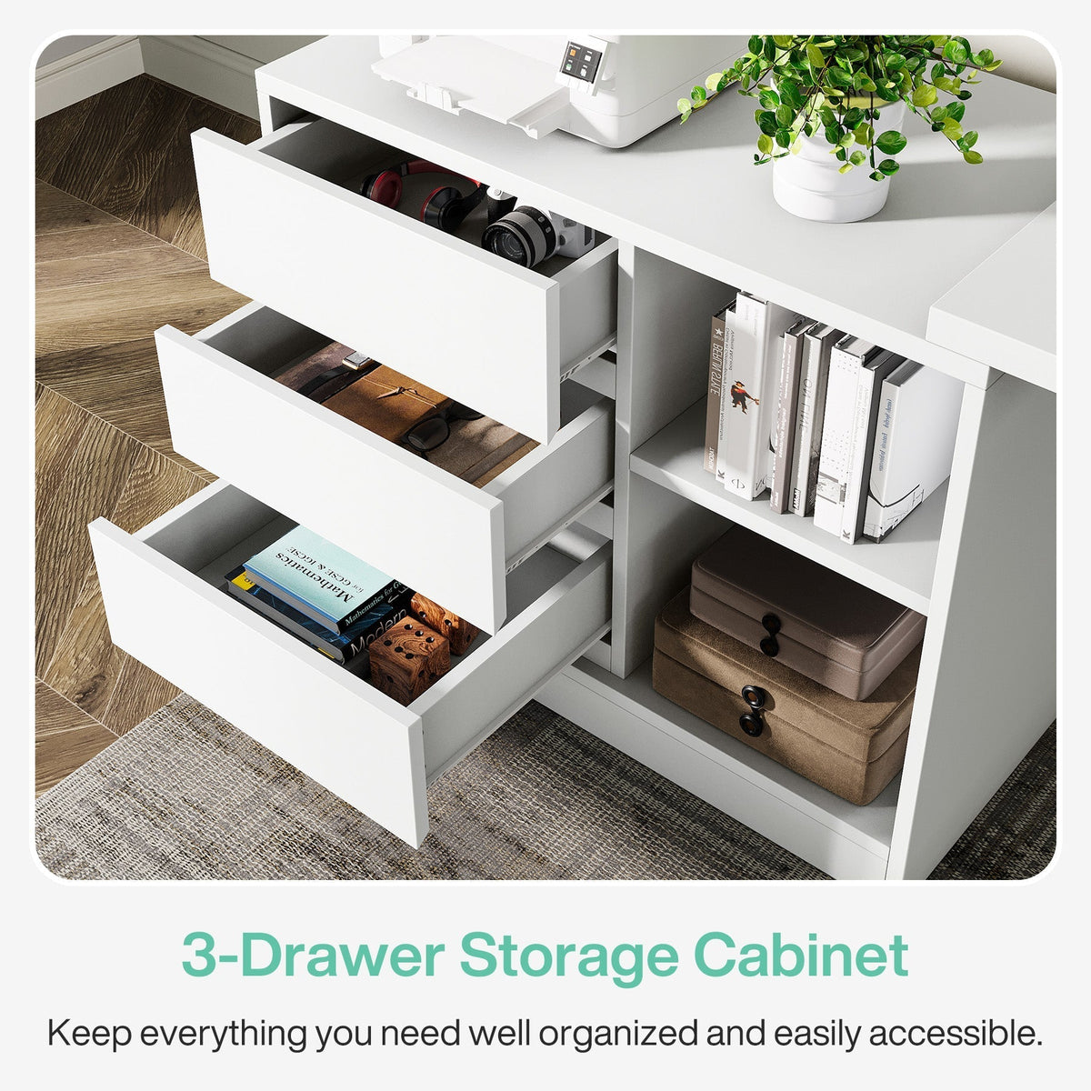 L-Shaped Computer Desk, Reversible Corner Desk With Drawer Cabinet