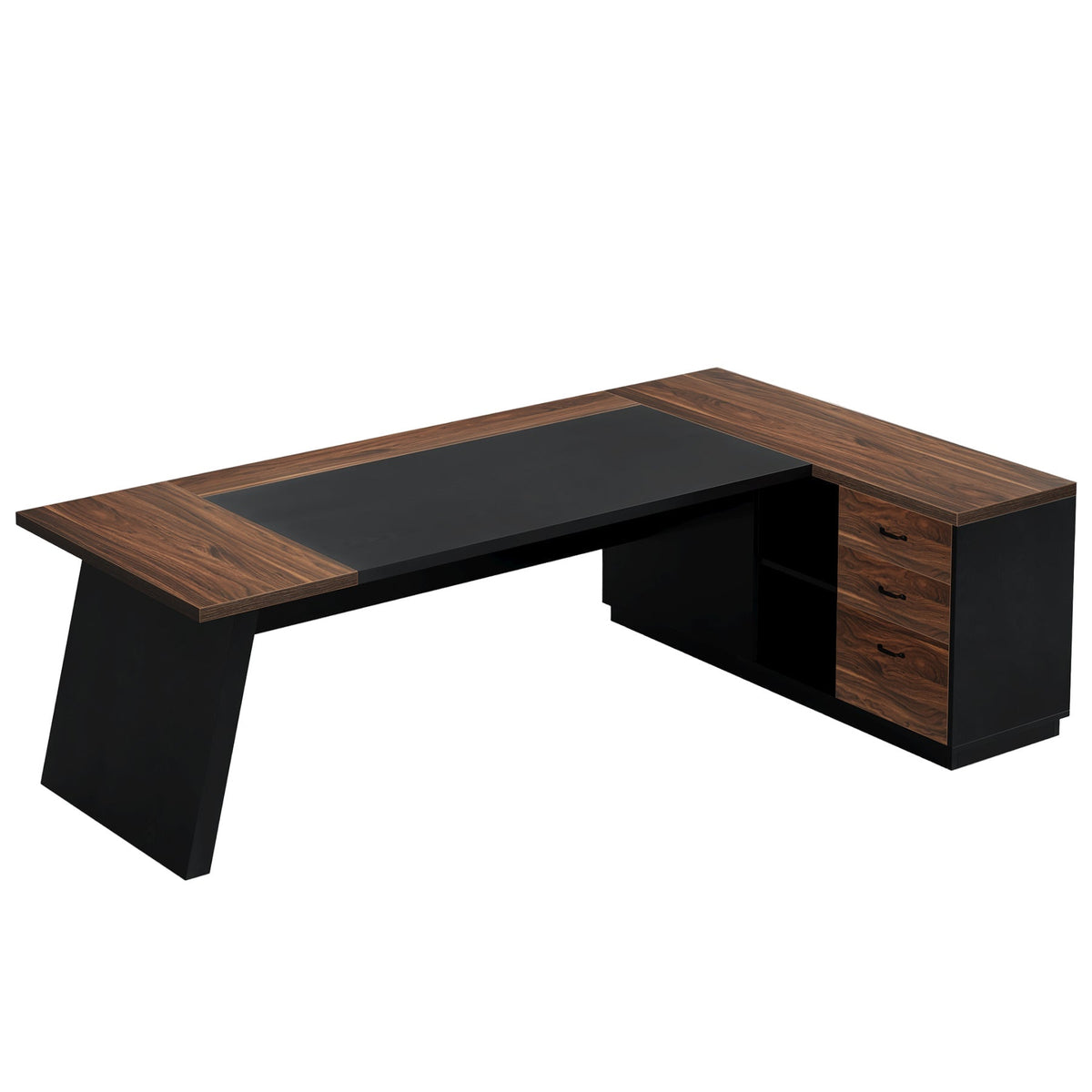 L-Shaped Executive Desk, 78" Office Desk with Drawers and Lateral File Cabinet