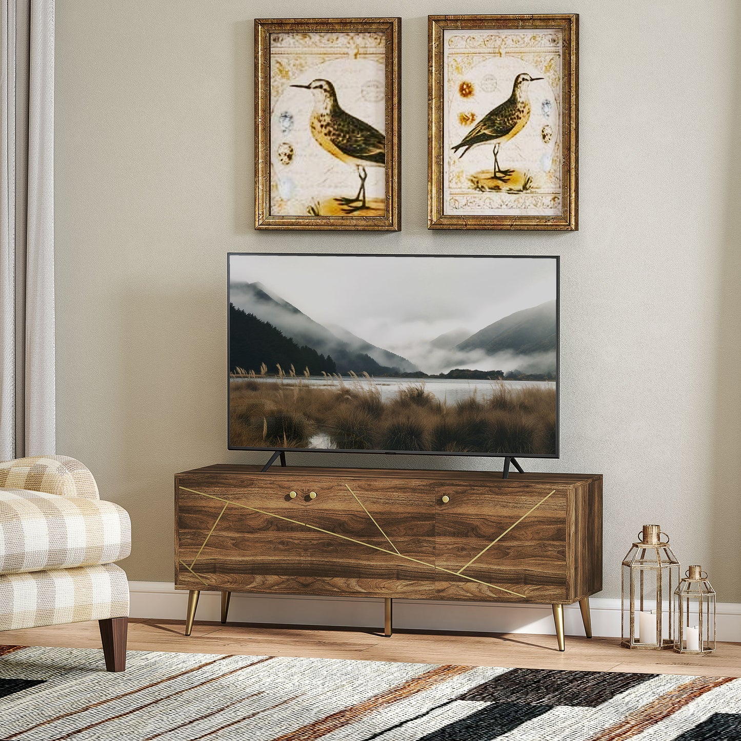 HOMCOM Modern Rustic Brown TV Stand for 60-inch TVs, Adjustable Storage & Cable Management