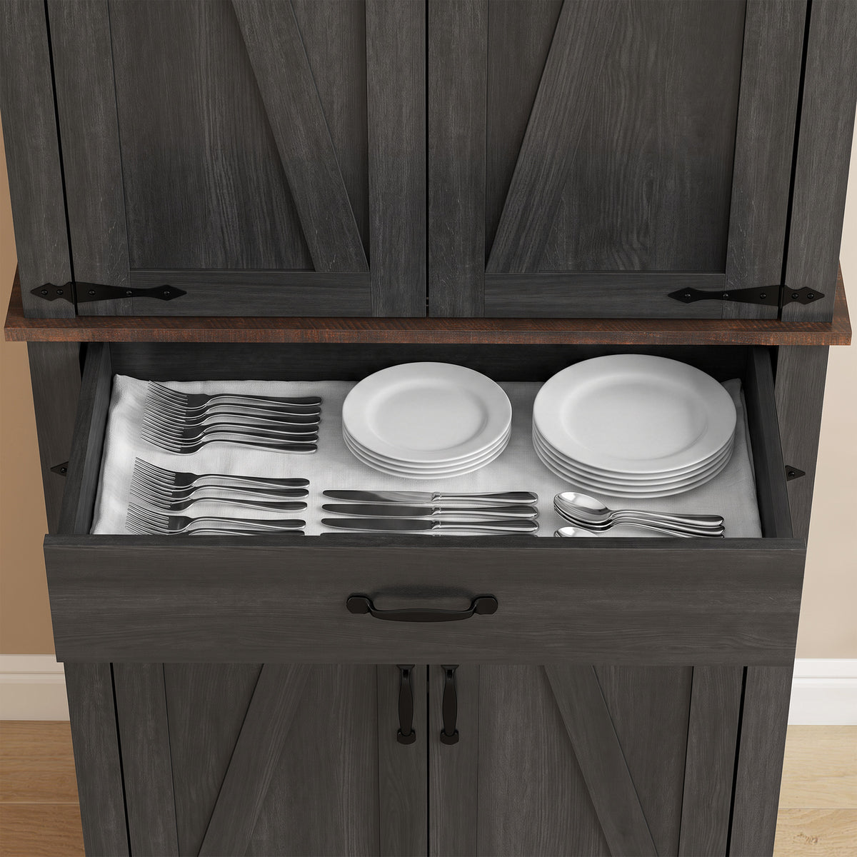 Farmhouse Pantry Cabinet with Barn Doors – 30"W x 71"H