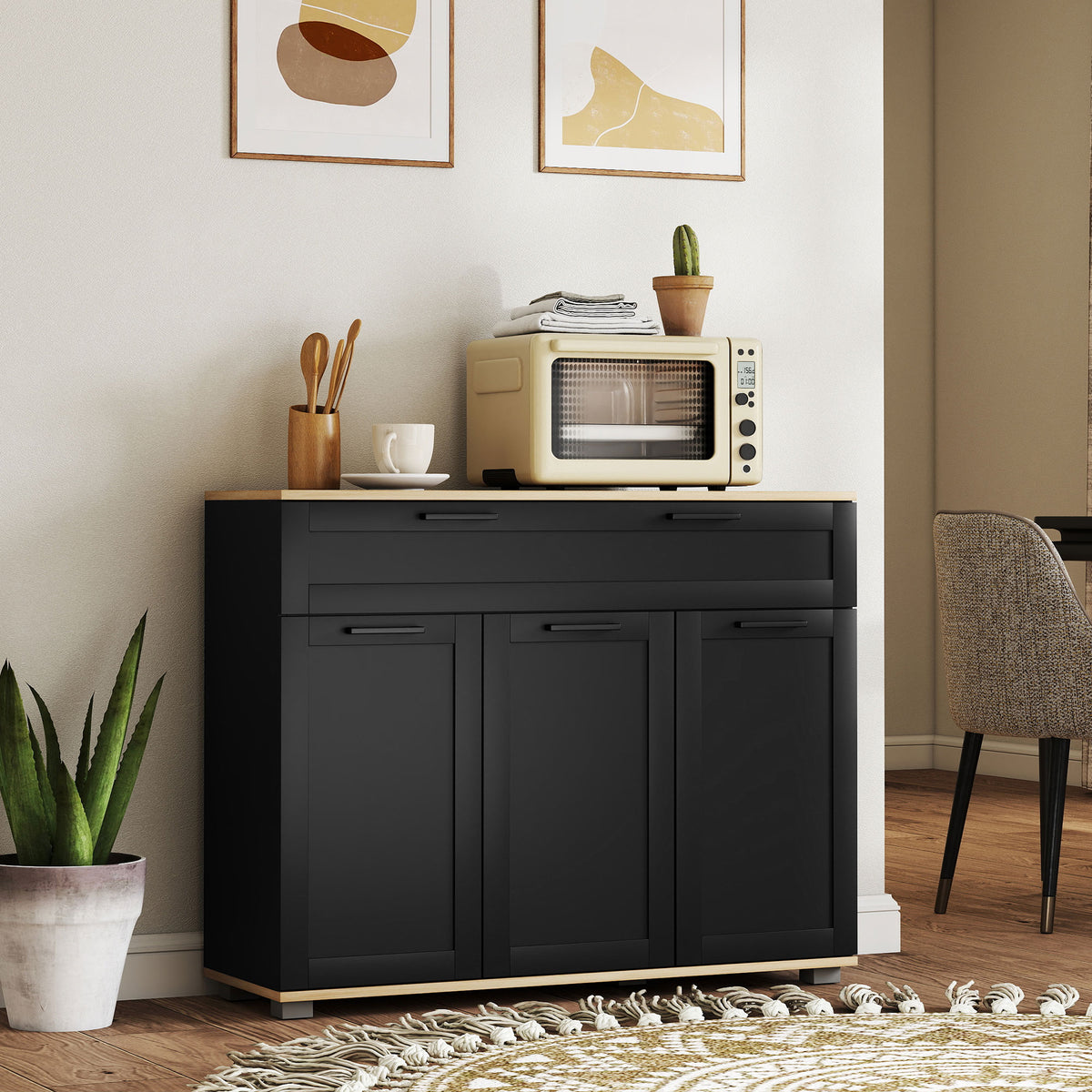 Modern Coffee Bar Cabinet with Wide Drawer – 39"W x 31"H