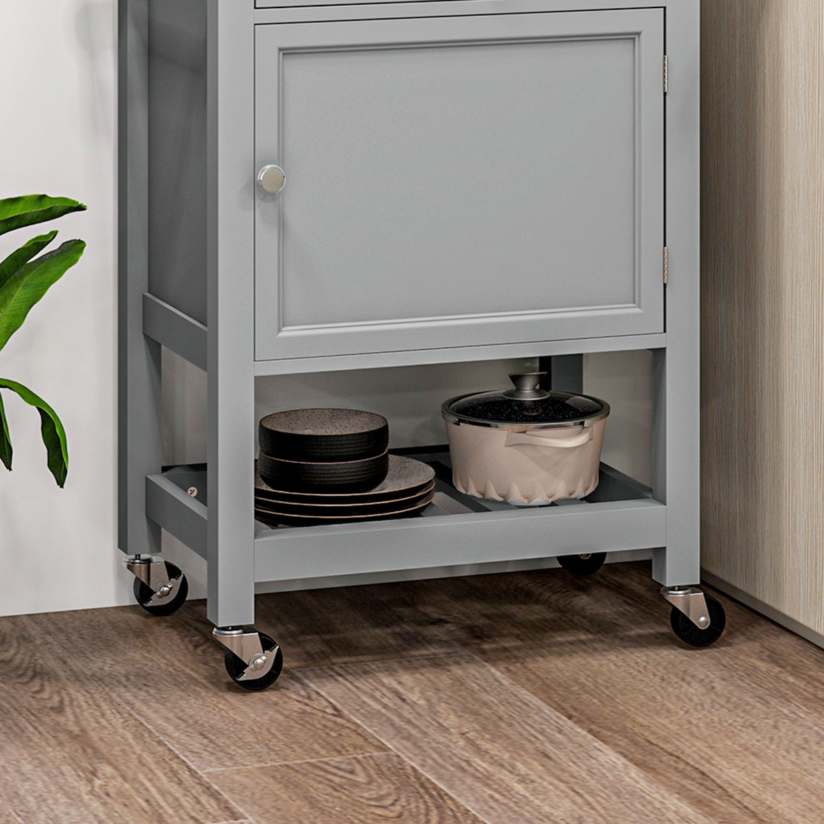 Rolling Kitchen Cart with Wood Top – 25"W x 35"H