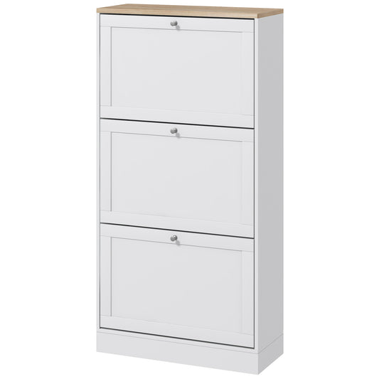 HOMCOM Modern White Shoe Storage Cabinet with 3 Flip Drawers, Adjustable Shelves