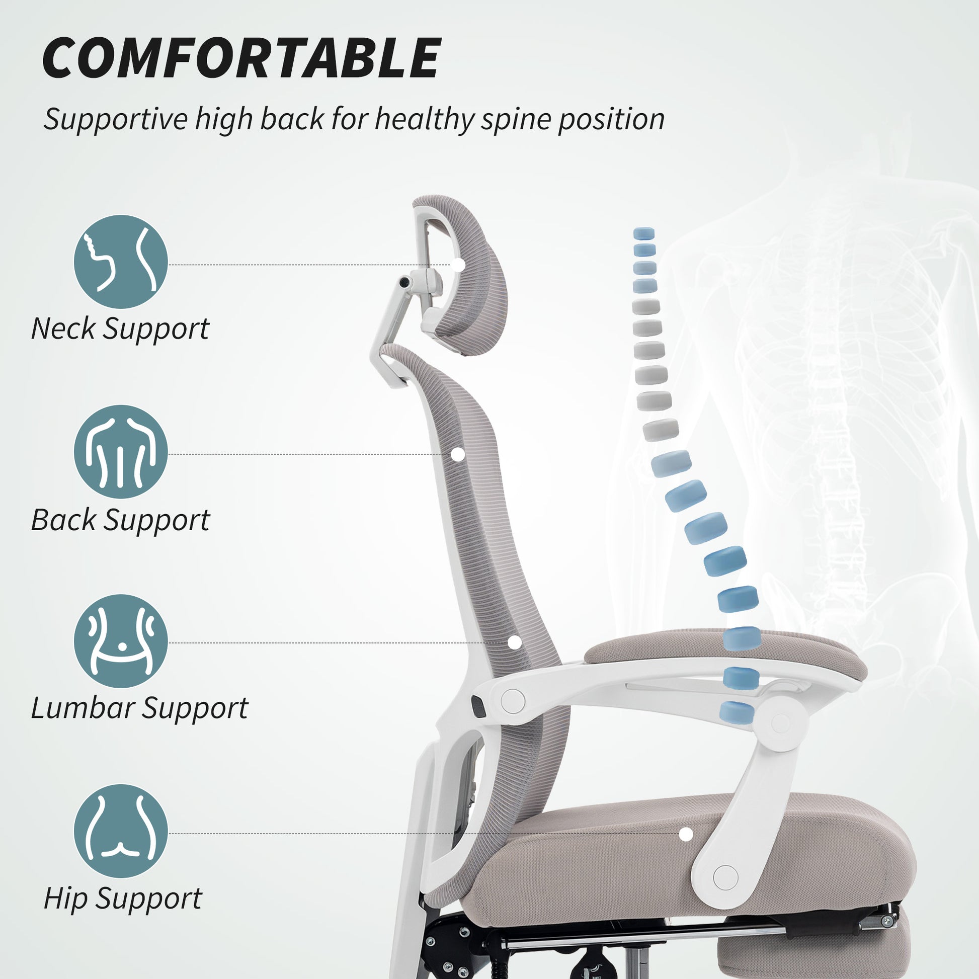HOMCOM Ergonomic Mesh Reclining Office Chair with Adjustable Lumbar Support & Headrest