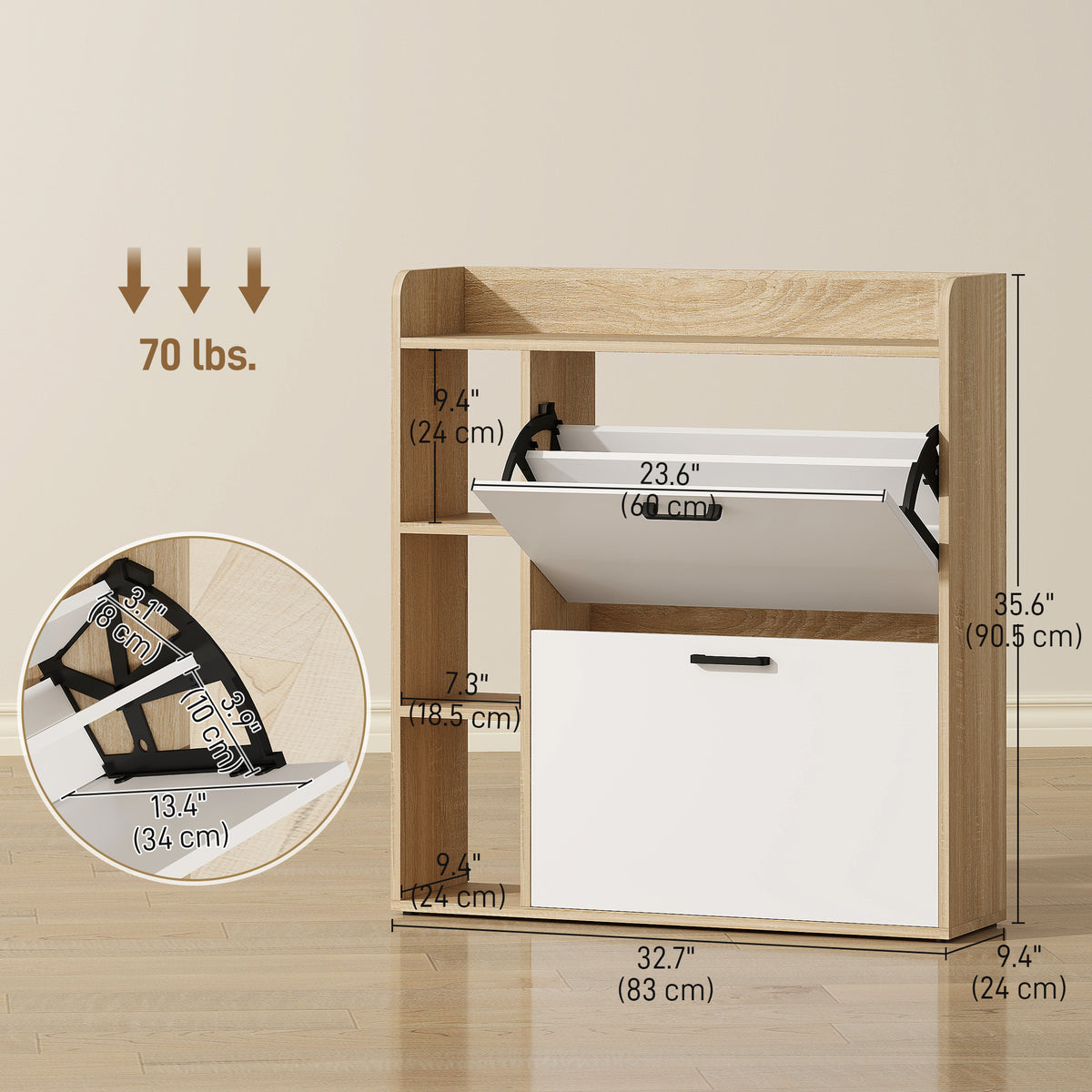 Shoe Cabinet with 2 Flip Drawers – 33"W x 36"H