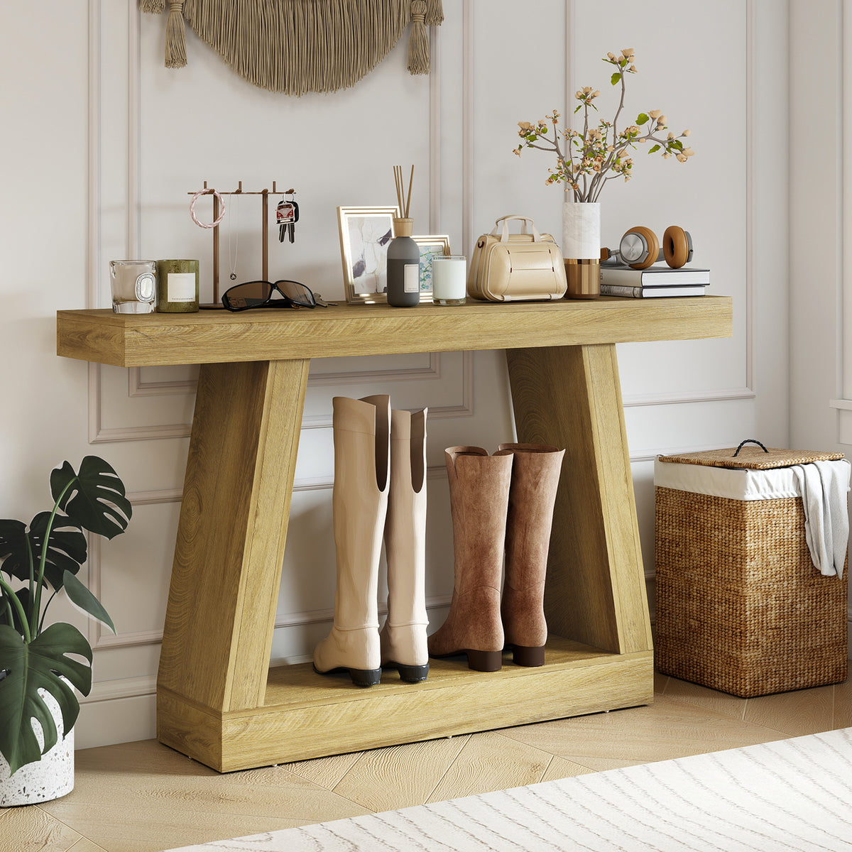 55" Farmhouse 2-Tier Console Table