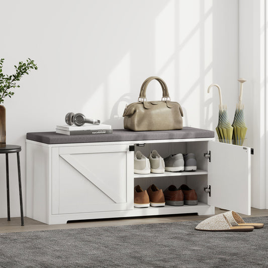 HOMCOM Entryway Shoe Storage Bench, Padded Seat, 8 Pair Organizer, White Wood Grain