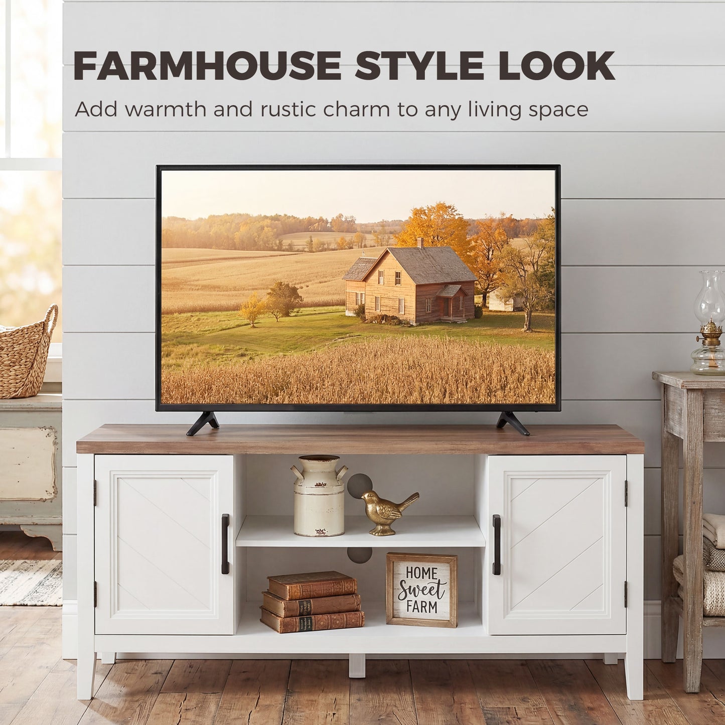 HOMCOM TV Stand Entertainment Center White Brown 55-Inch