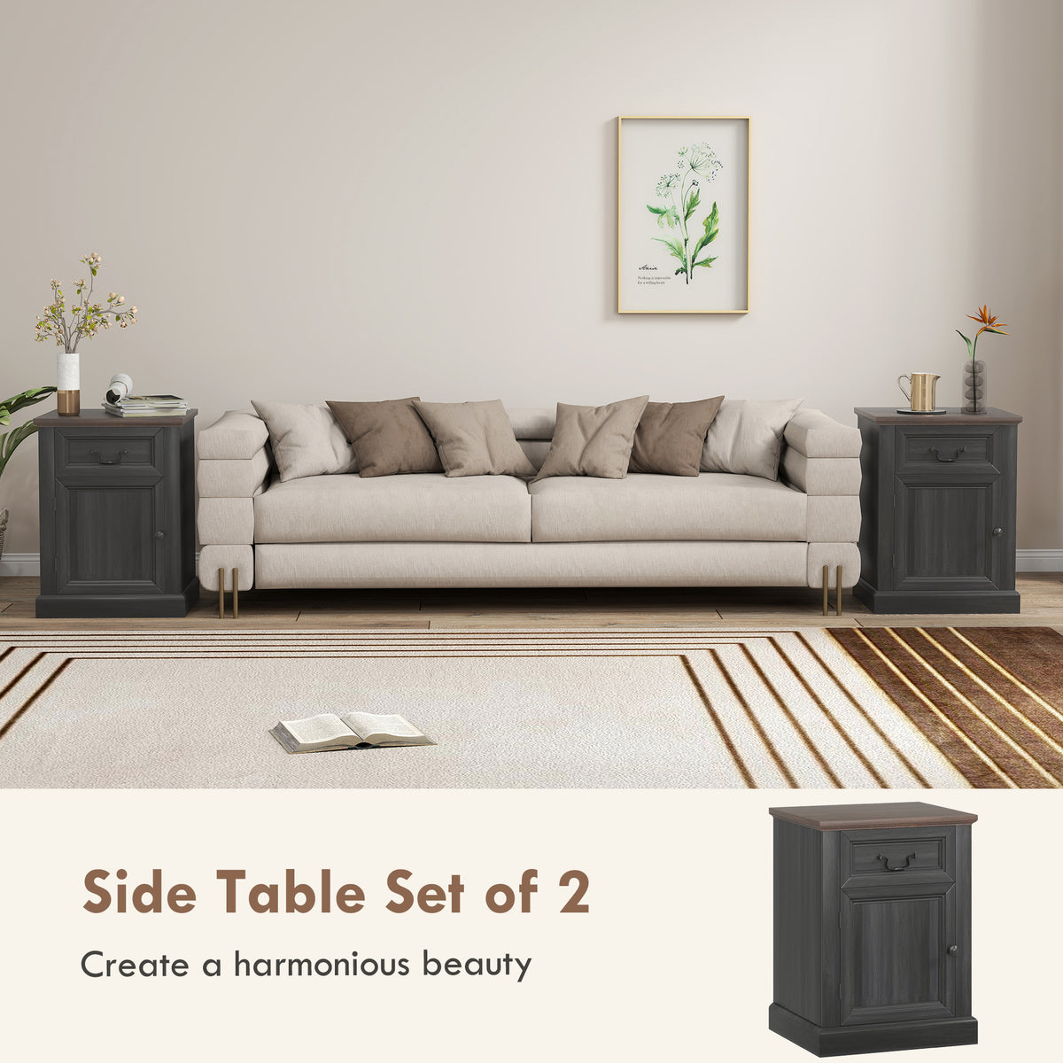 Nightstands with Drawer and Cabinet, Set of 2 – 18"W x 24"H