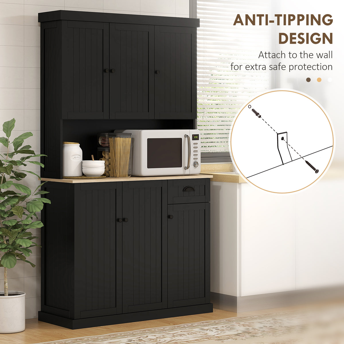 Kitchen Pantry with Hutch, Microwave Stand and Drawer – 40"W x 71"H