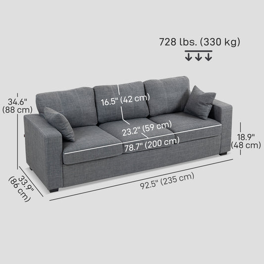 Deep-Seat 3-Seater Sofa with Spring Cushions