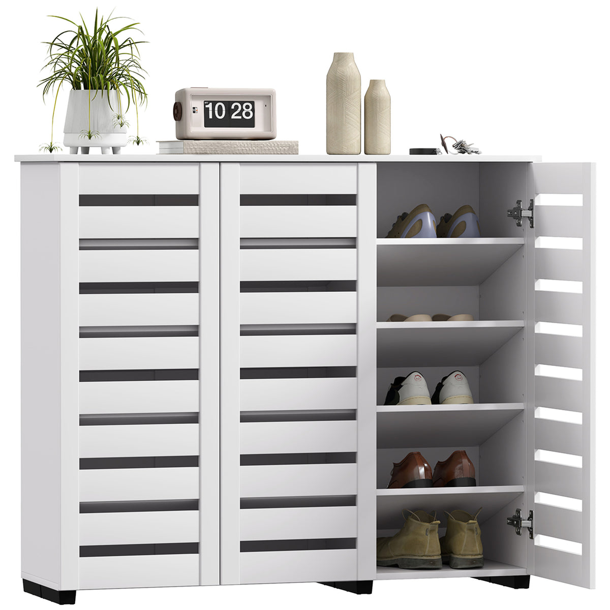 Wide Shoe Cabinet with Slatted Doors – 45"W x 39"H
