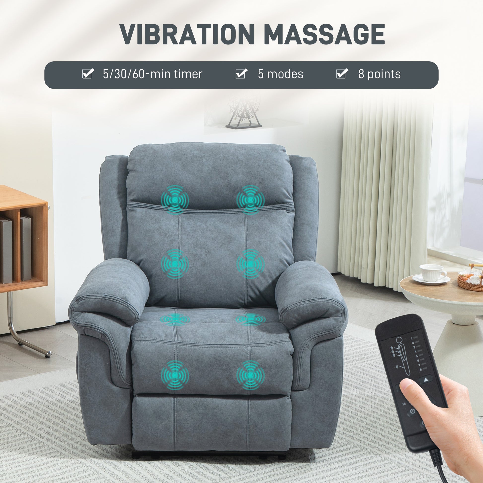 HOMCOM Manual Recliner Massage Chair, Microfibre Fabric, Side Pockets, Blue-Grey