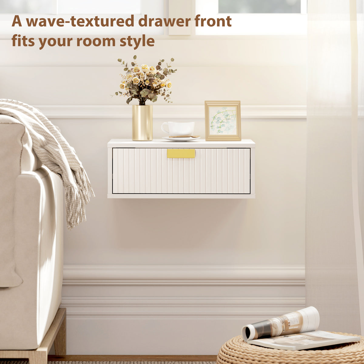 Floating Nightstands with Wave Drawer, Set of 2 – 16"W x 6"H