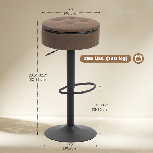 HOMCOM Set of 2 Barstools Swivel Storage Brown