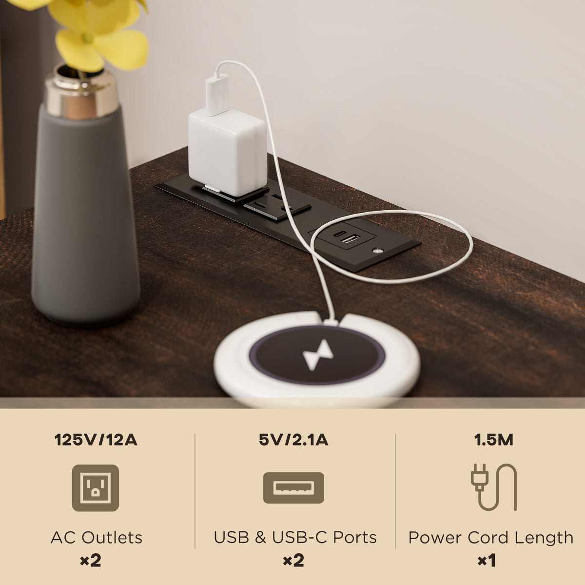 Nightstands with Charging Outlets, Set of 2 – 16"W x 24"H