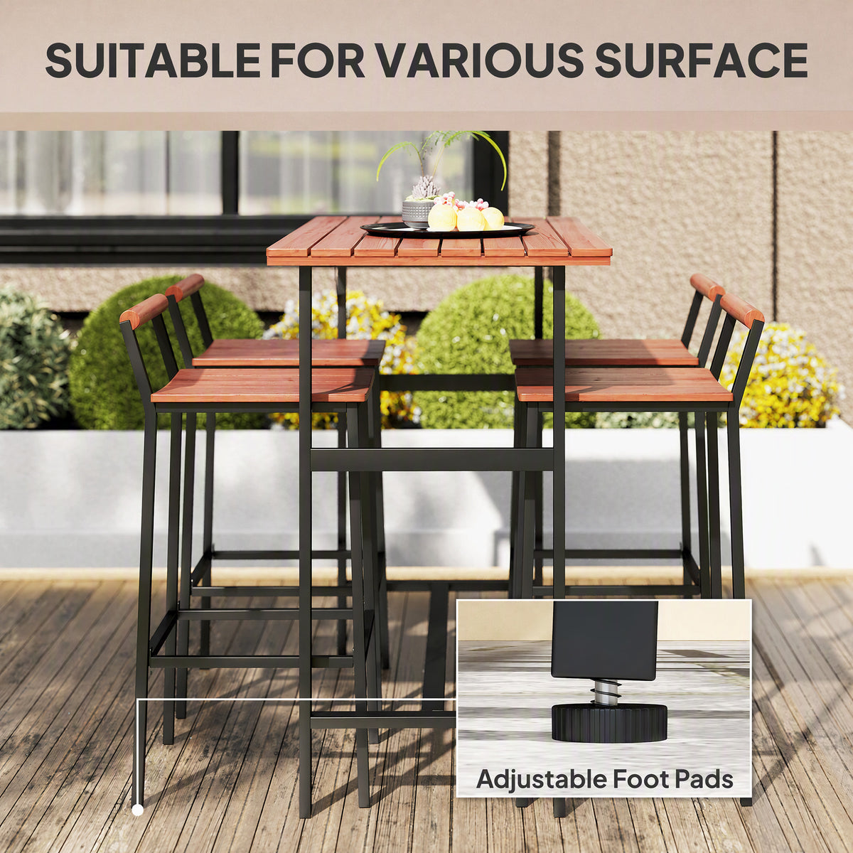 5 Piece Patio Bar Set with 47" Bar Height Table and 4 Bar Stools, for Backyard, Balcony, Porch, Pool, Lawn
