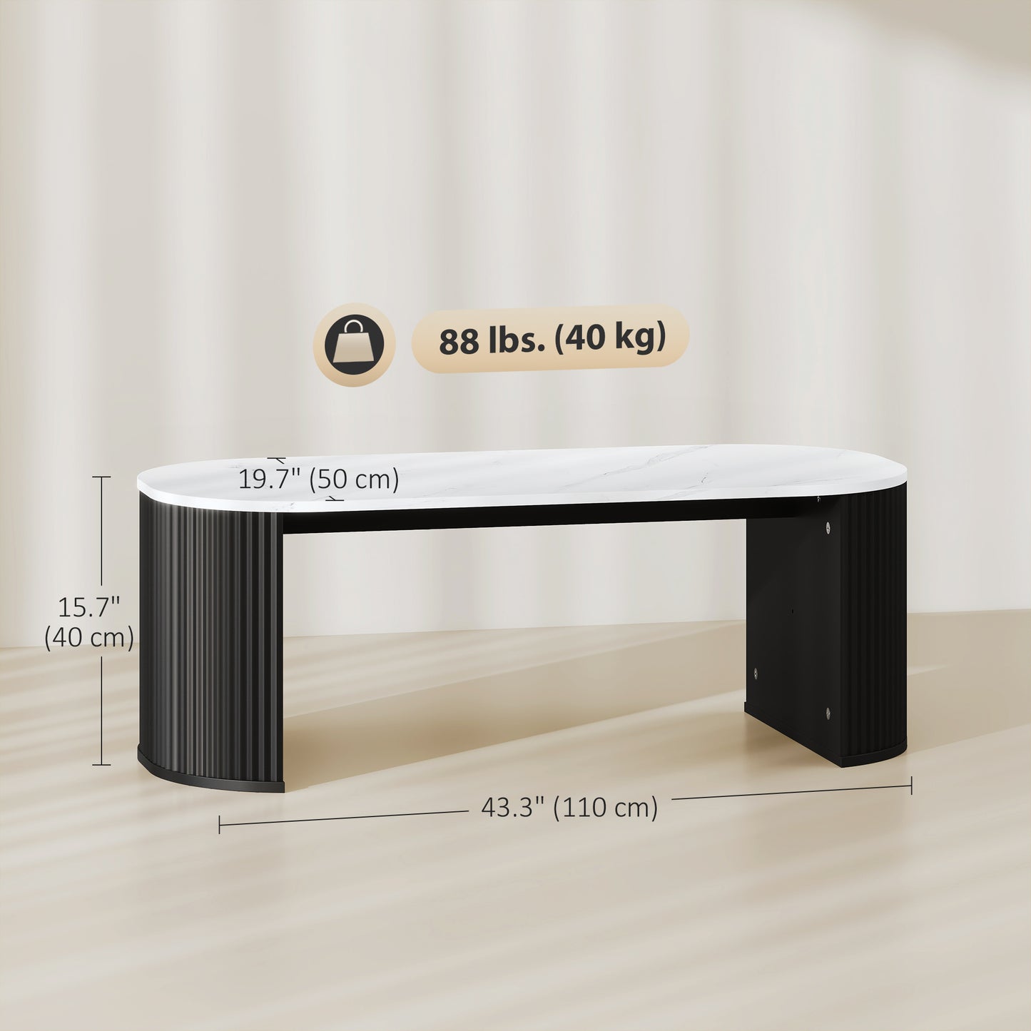 HOMCOM Modern Marble-Effect Coffee Table, Rounded Corners, Thick Black Legs