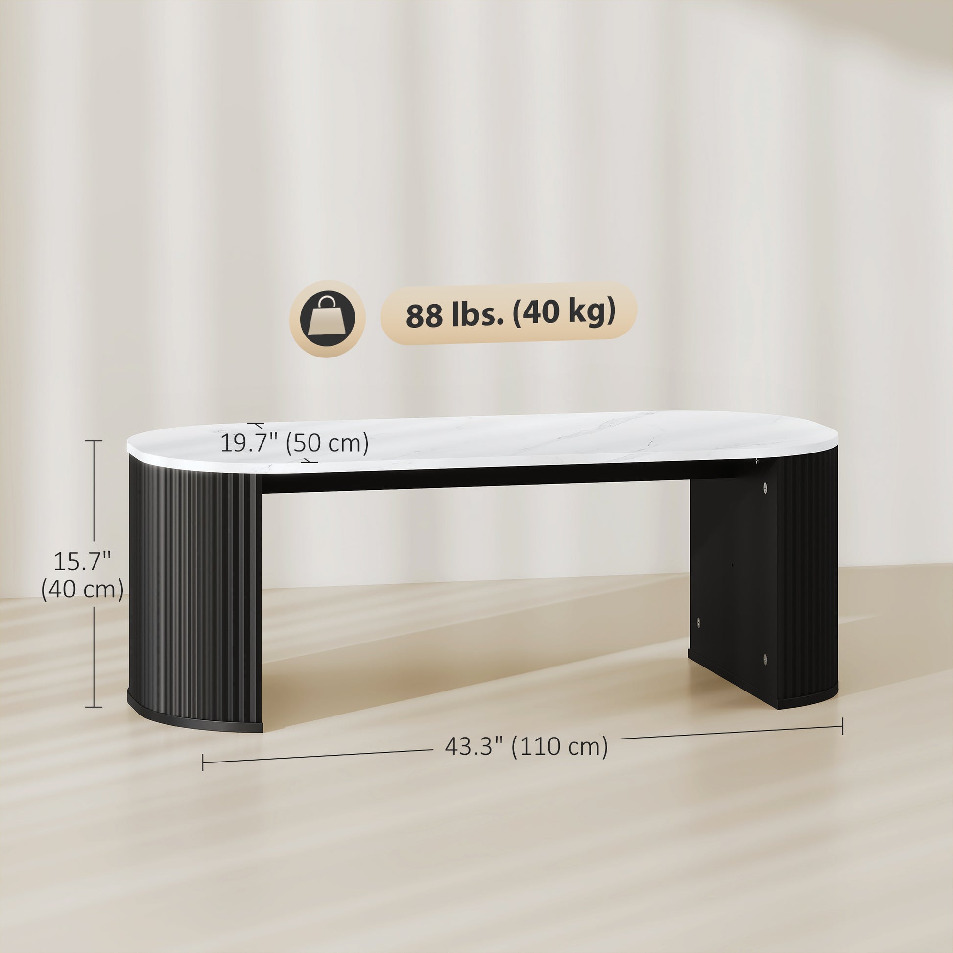 HOMCOM Modern Marble-Effect Coffee Table, Rounded Corners, Thick Black Legs