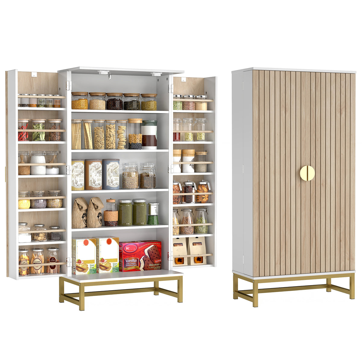 Kitchen Pantry Cabinet with 12 Door Shelves and Adjustable Shelves – 23"W x 47"H, White