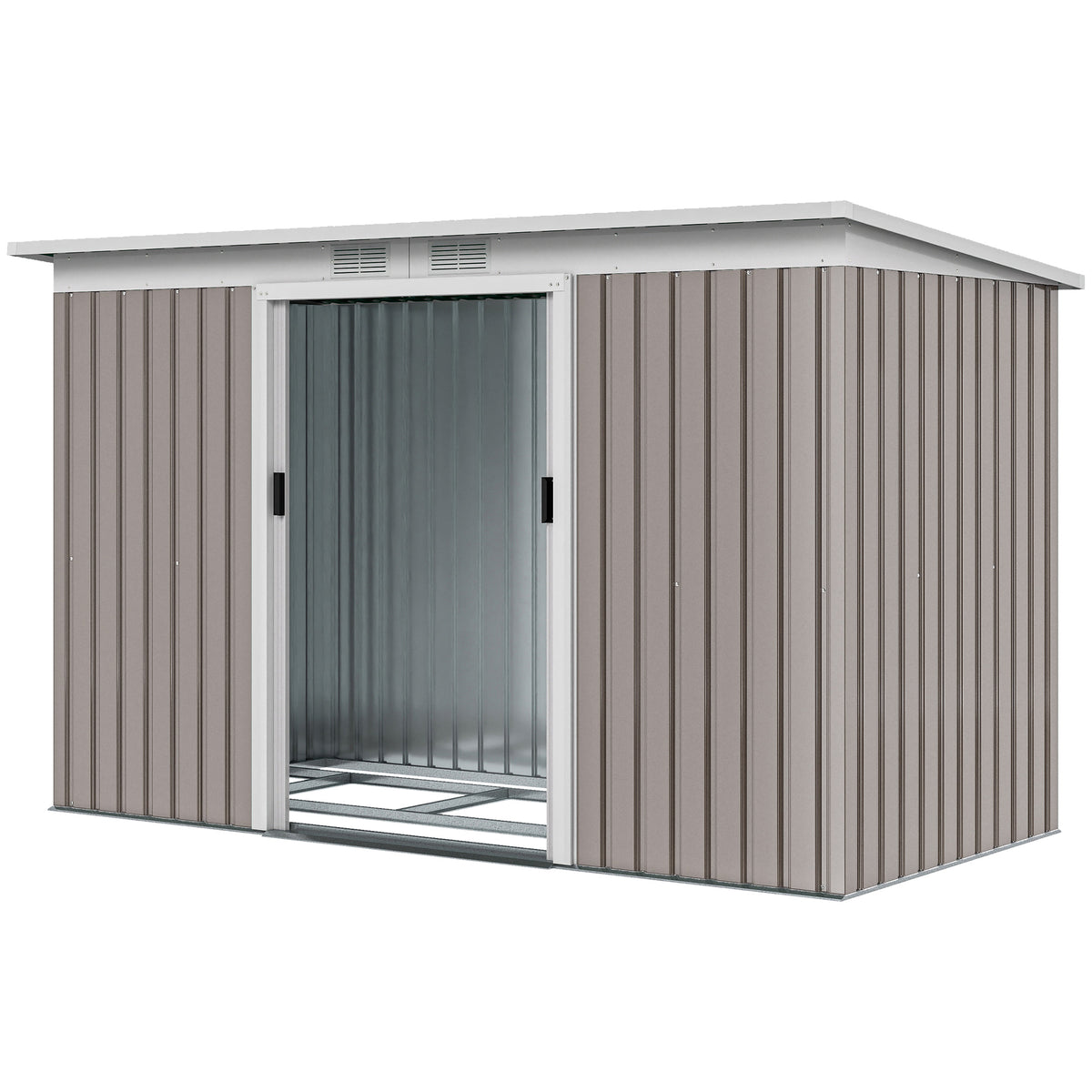 9' x 4' Garden Metal Storage Shed Outdoor Equipment Tool Box with Foundation Kit, Ventilation & Doors – Light Grey