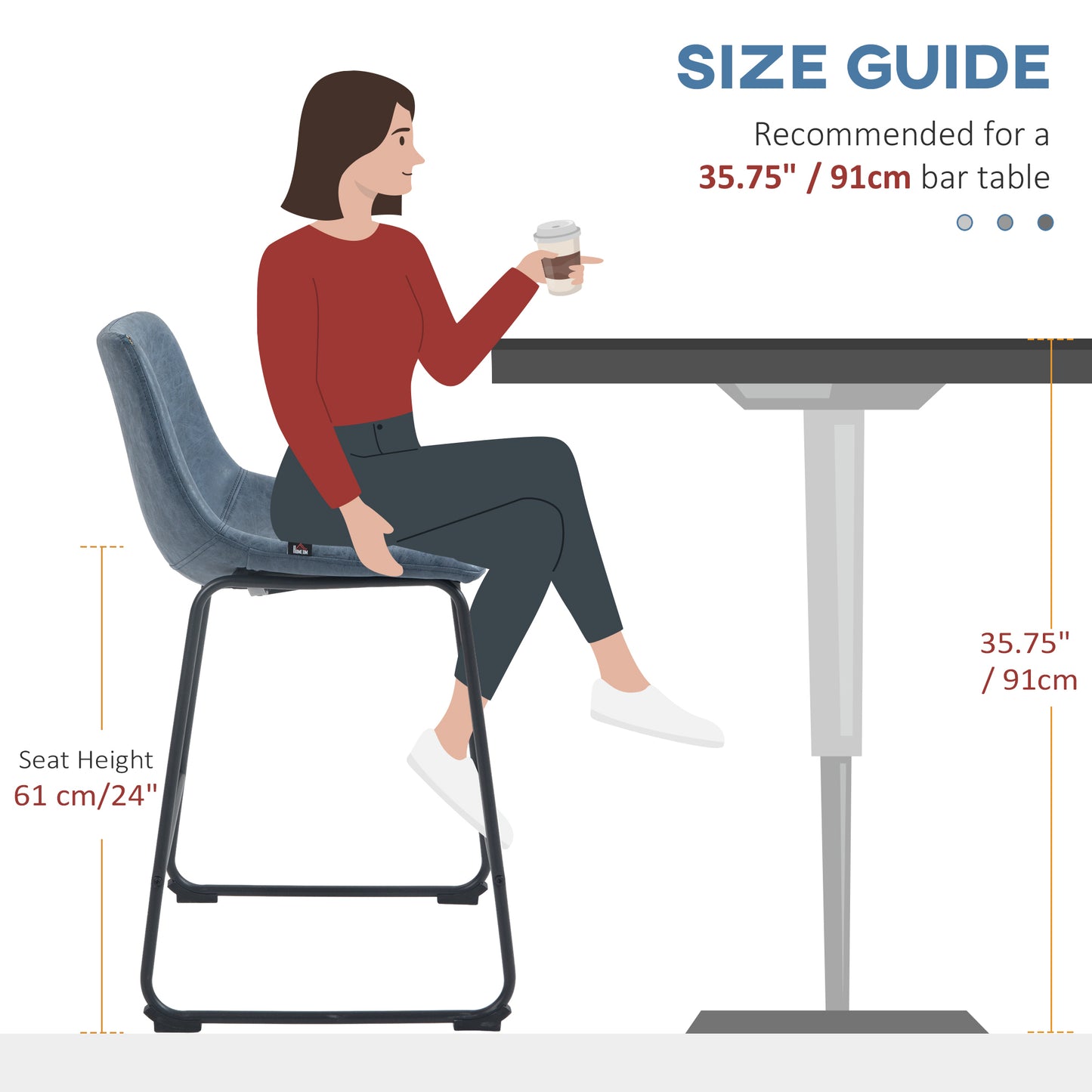 HOMCOM Vintage Blue PU Leather Counter Height Bar Stools with Footrests