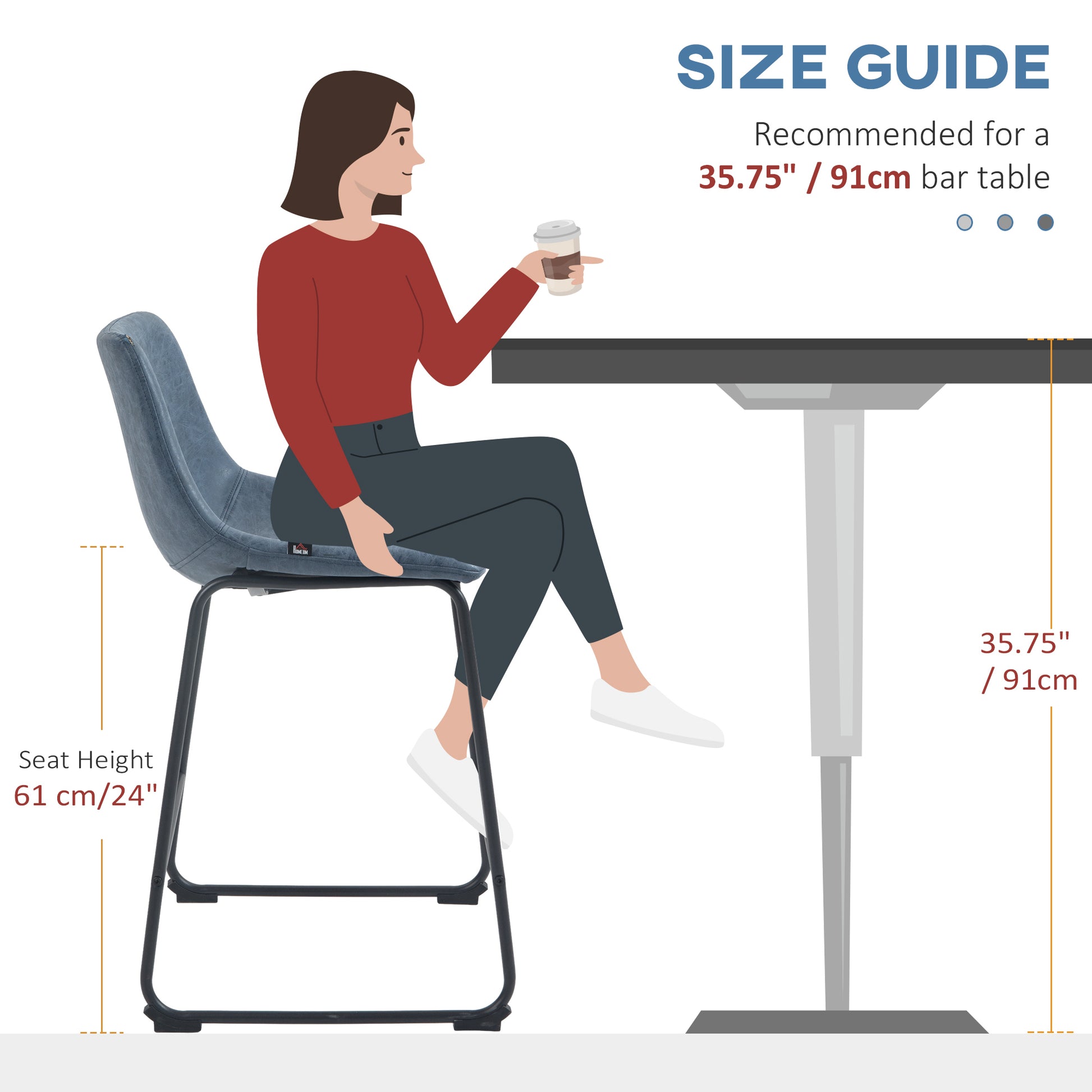 HOMCOM Vintage Blue PU Leather Counter Height Bar Stools with Footrests