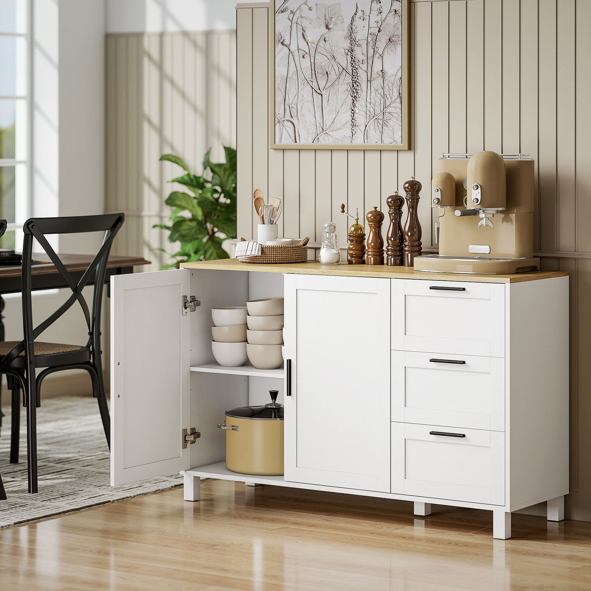 Buffet Cabinet with 3 Drawers and Soft-Close Doors – 47"W x 30"H