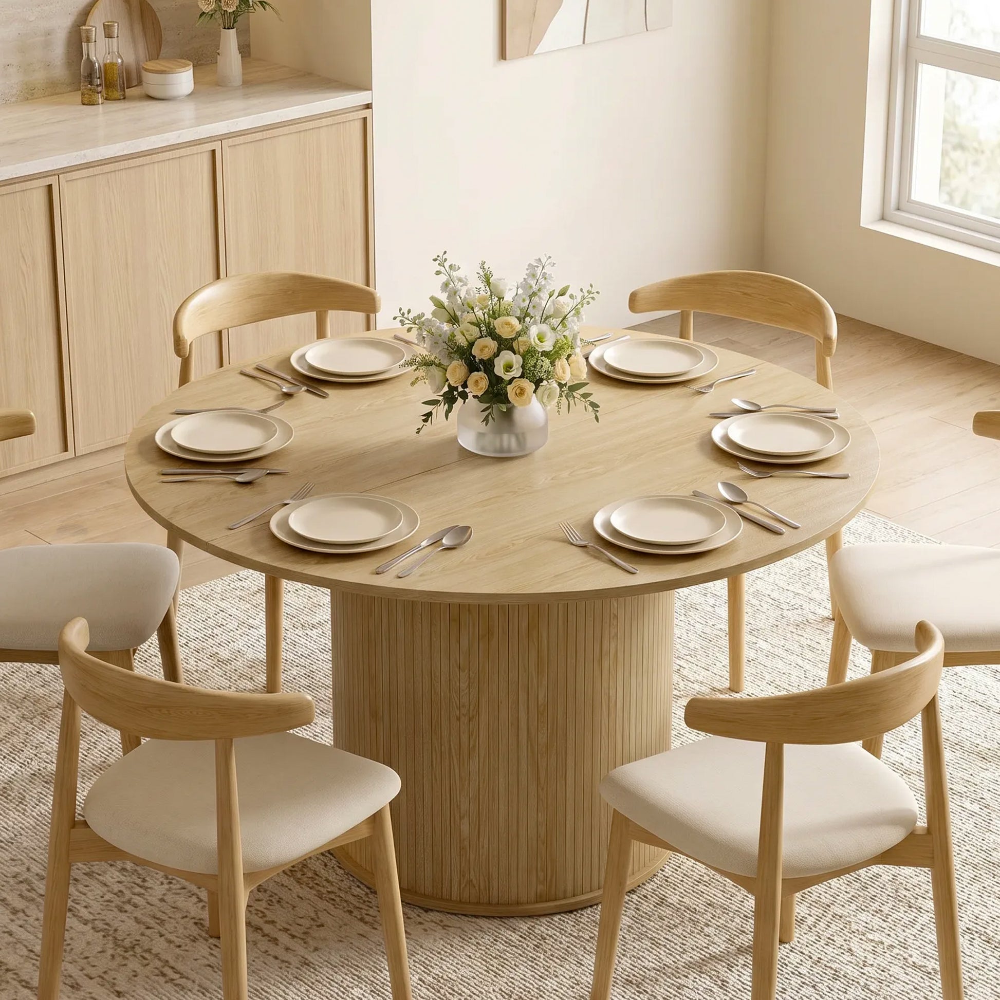 HOMCOM Round Dining Table 47in Natural Wood Pedestal Base