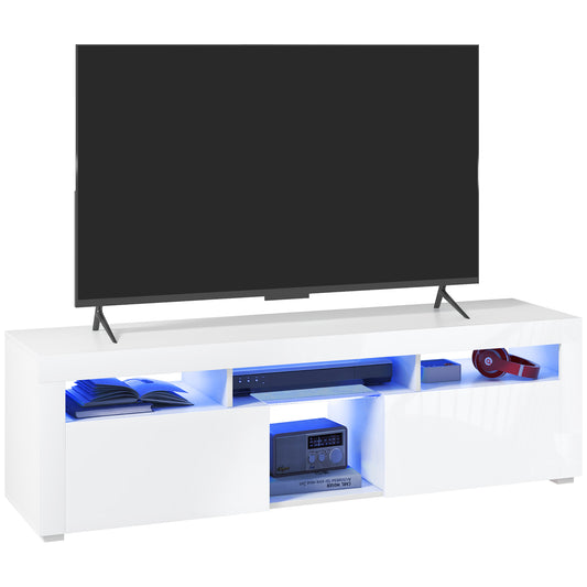 HOMCOM Modern White TV Stand with LED Lights, Storage, Open Compartments