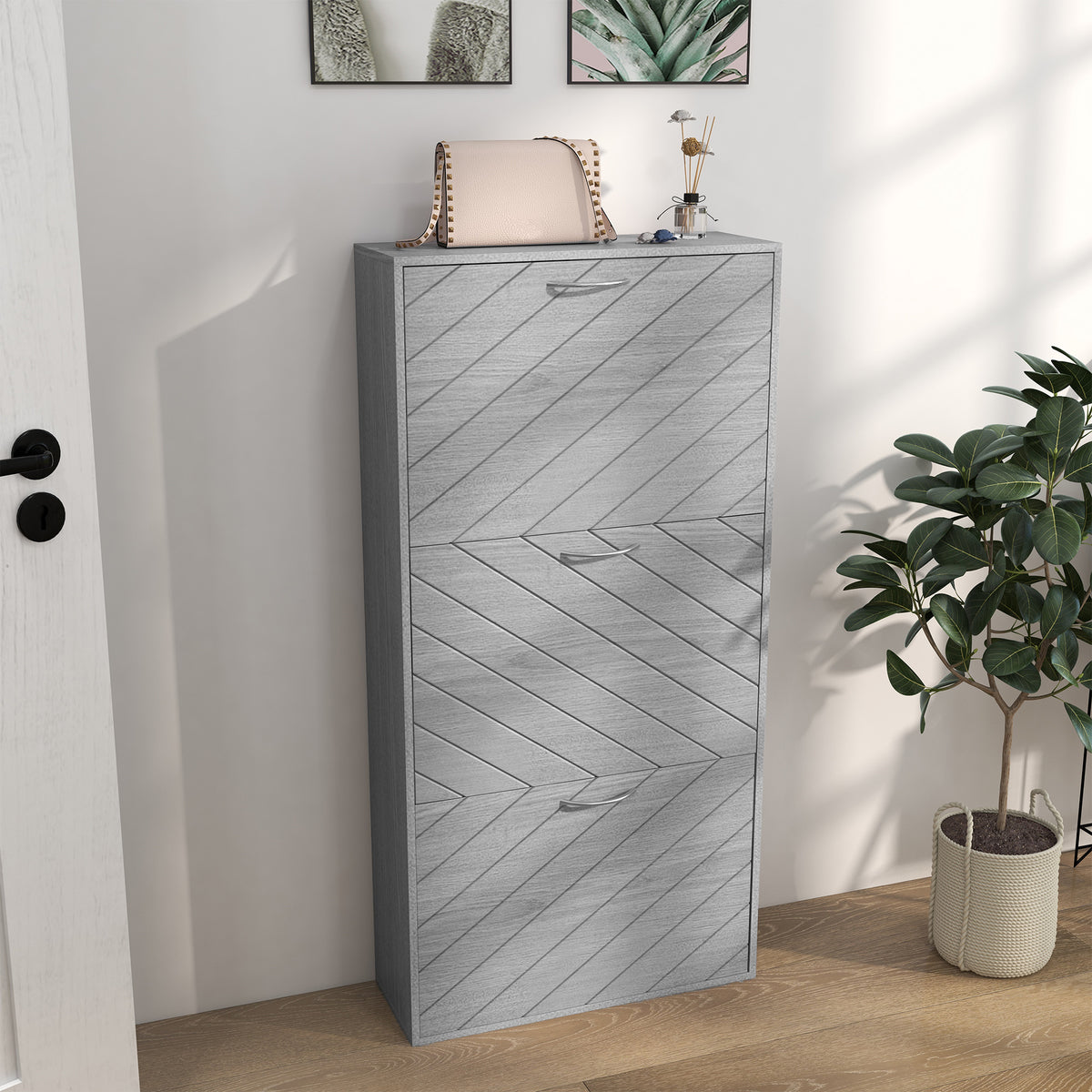Shoe Storage Cabinet with 3 Flip Drawers – 22"W x 46"H