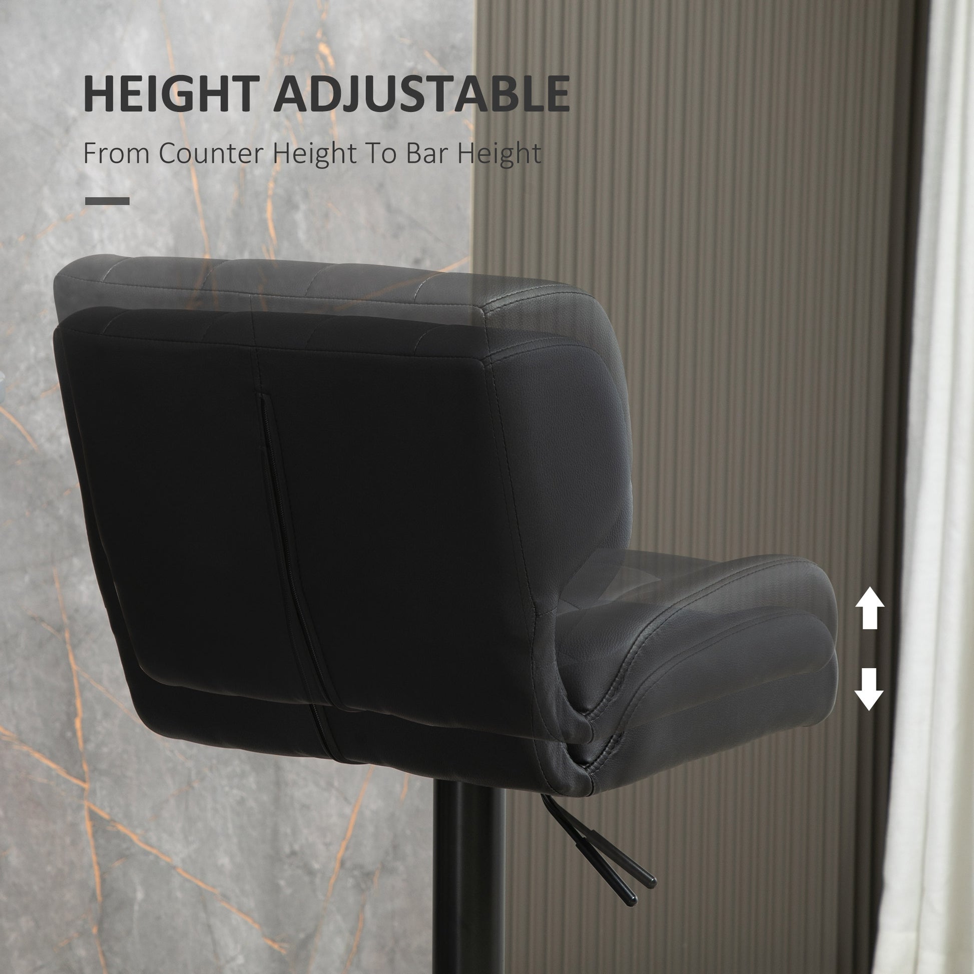 Set of 2 HOMCOM Adjustable Swivel Tufted Black PU Leather Bar Stools