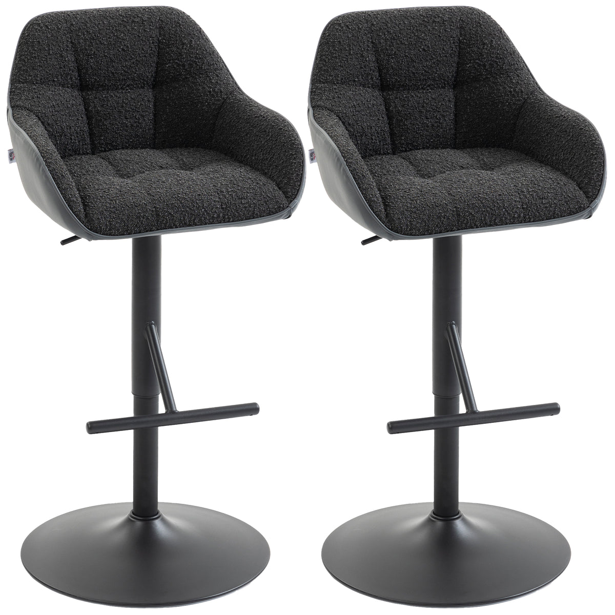 Linen-Look Swivel Bar Stools with Back, Armrests and Footrest, Set of 2