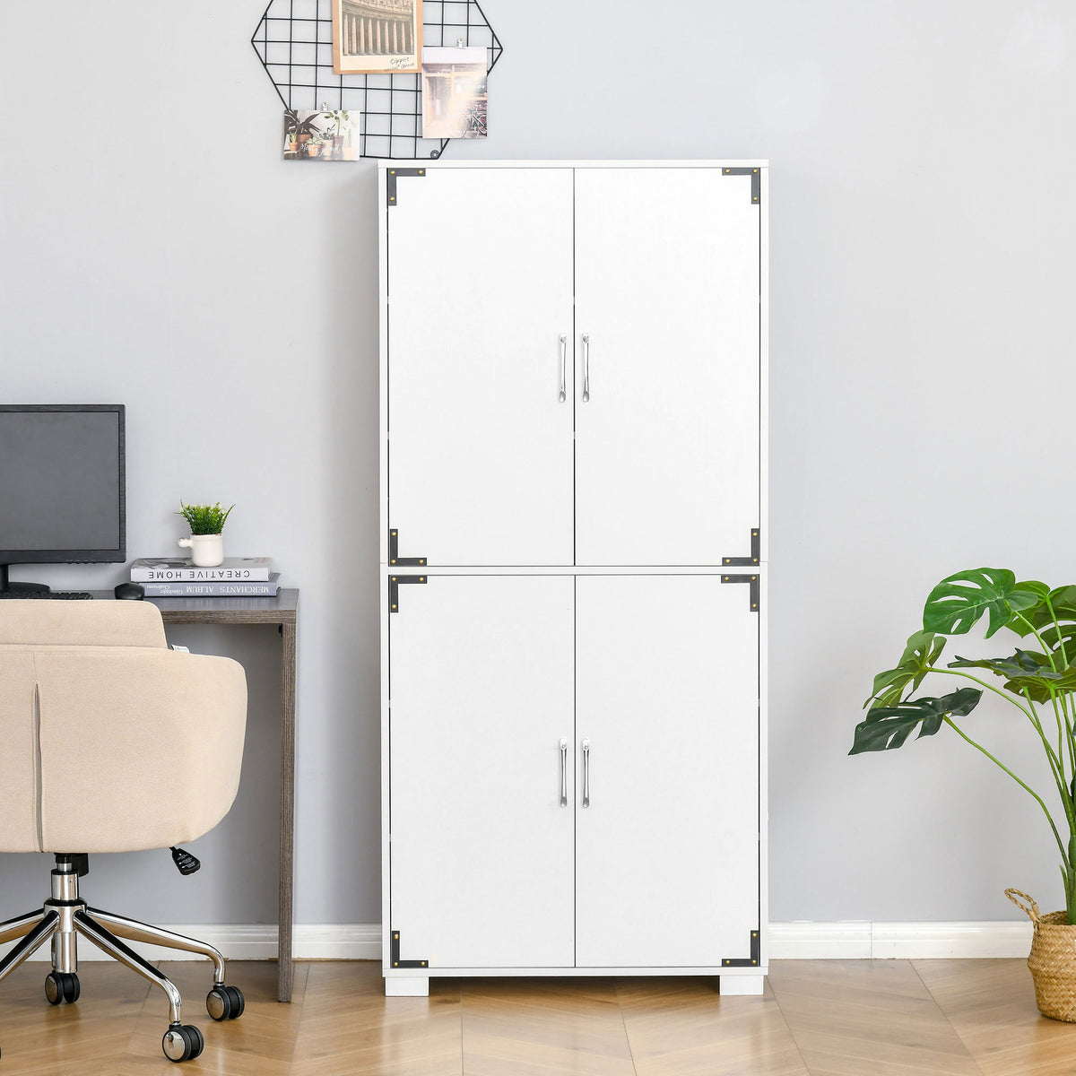 Farmhouse Kitchen Pantry Storage Cabinet with 4 Doors – 30"W x 63"H