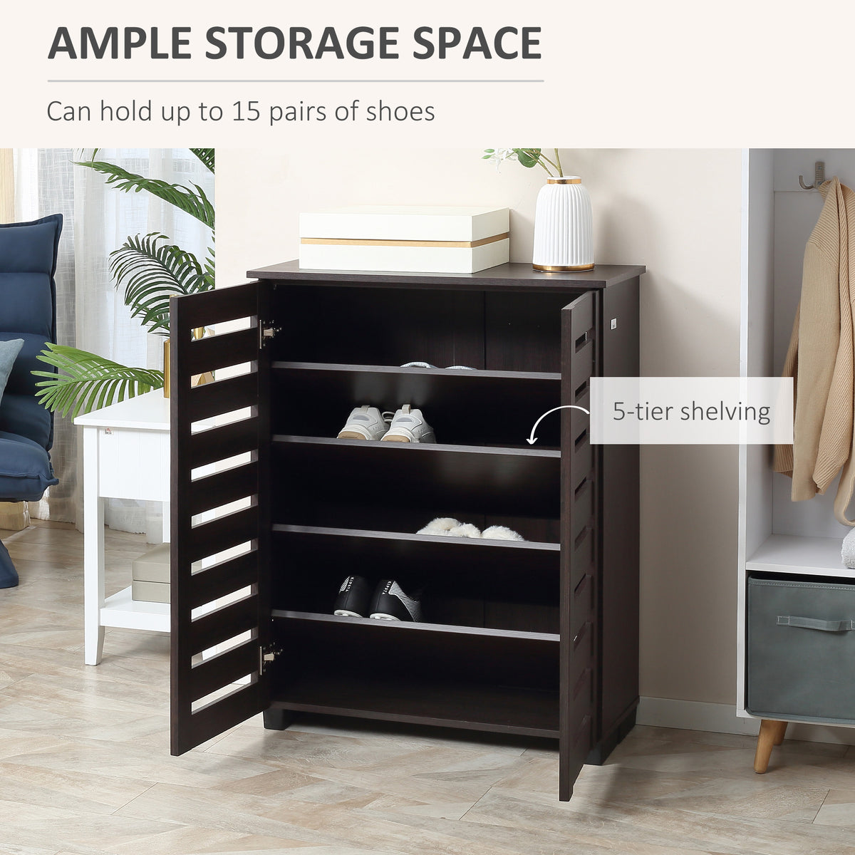 Shoe Cabinet with 2 Slatted Doors – 30"W x 39"H