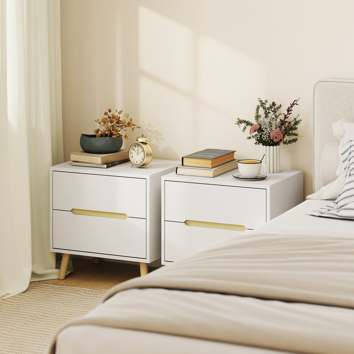 2-Drawer Nightstands with Solid Wood Legs, Set of 2 – 20"W x 20"H