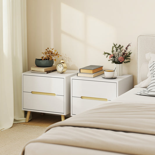 2-Drawer Nightstands with Solid Wood Legs, Set of 2 – 20"W x 20"H