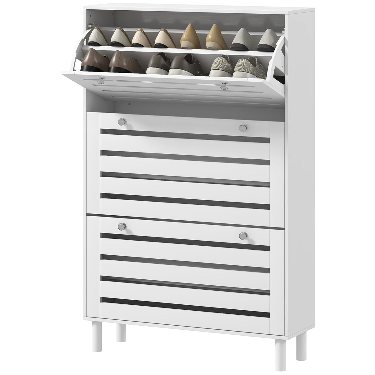 Narrow Shoe Cabinet with 3 Flip Drawers – 31"W x 48"H