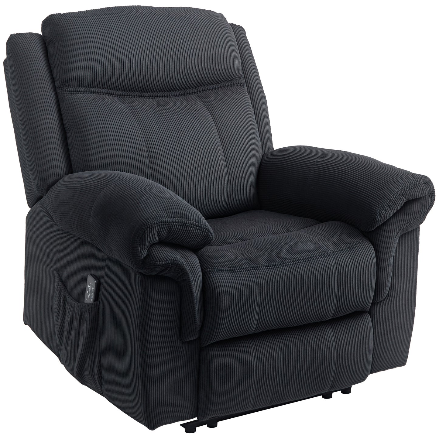 HOMCOM Manual Recliner Chair with Vibration Massage, Side Pockets, Corduroy, Black