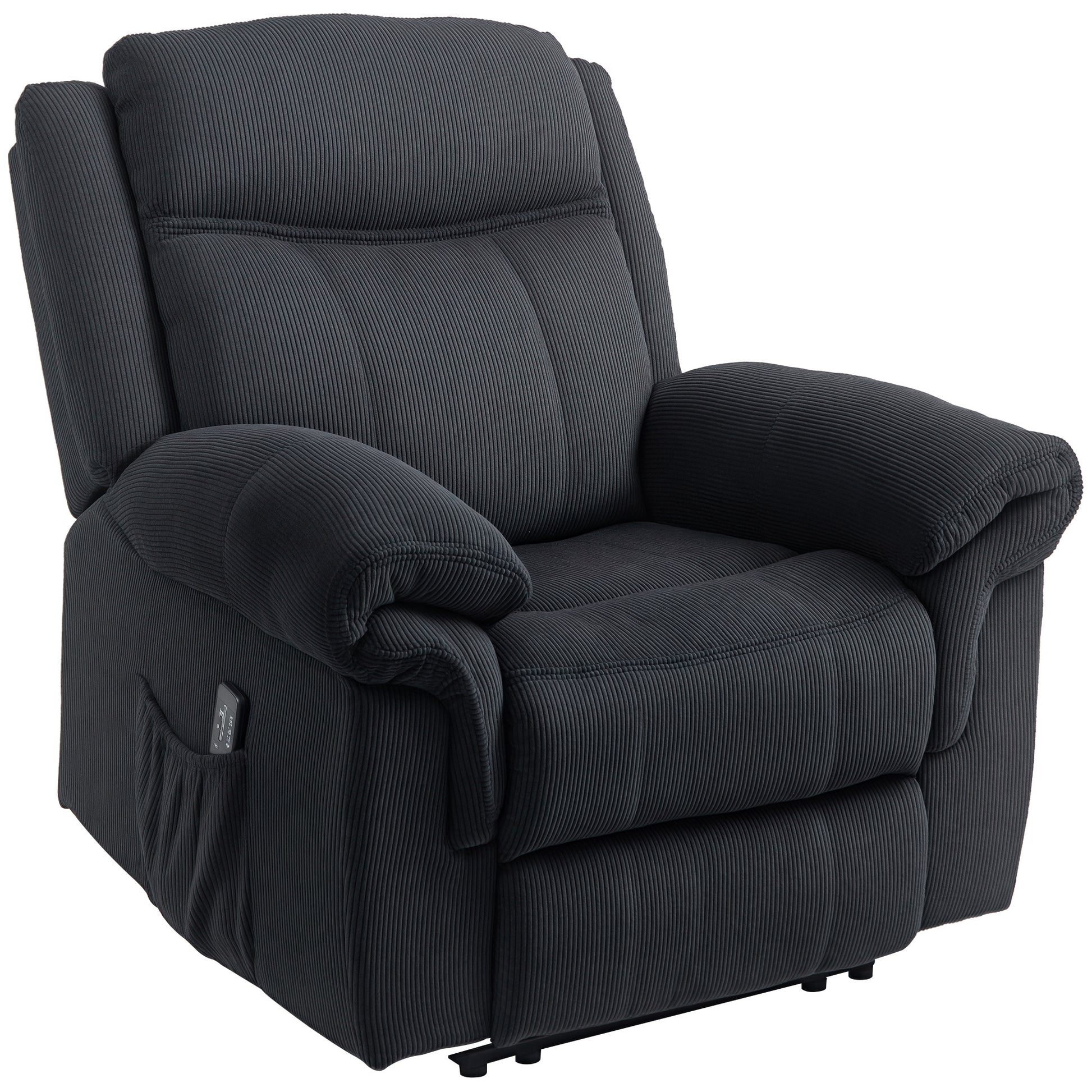 HOMCOM Manual Recliner Chair with Vibration Massage, Side Pockets, Corduroy, Black