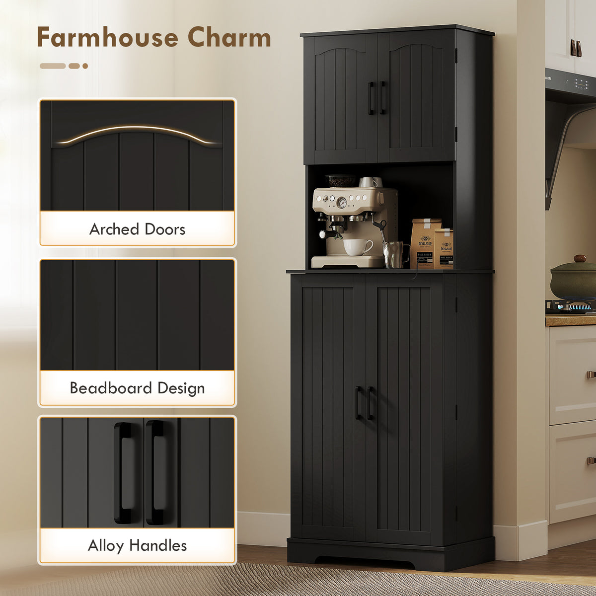 Farmhouse Kitchen Storage Cabinet with Adjustable Shelves – 24"W x 71"H