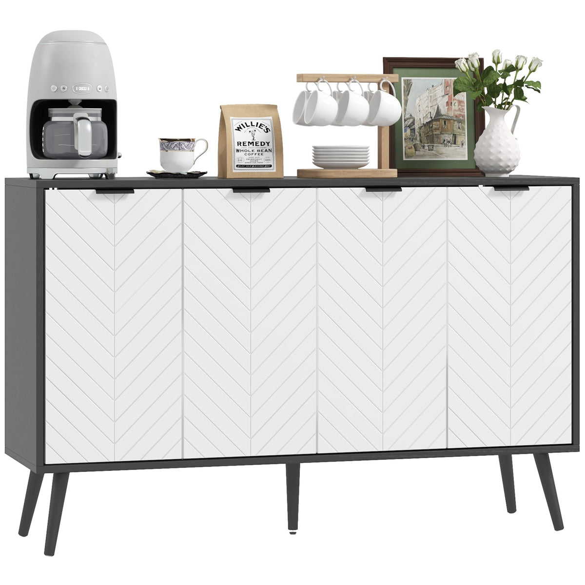 Modern Sideboard and Buffet with Adjustable Shelves and 4 Doors – 47"W x 31"H
