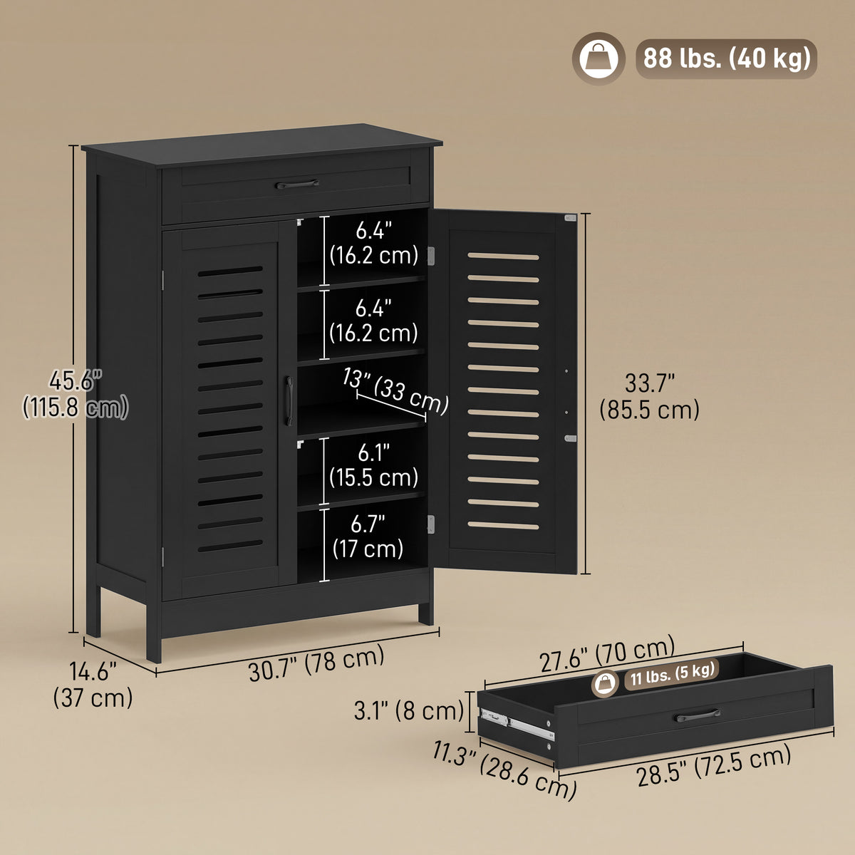 Shoe Cabinet with Louvered Doors – 31"W x 46"H