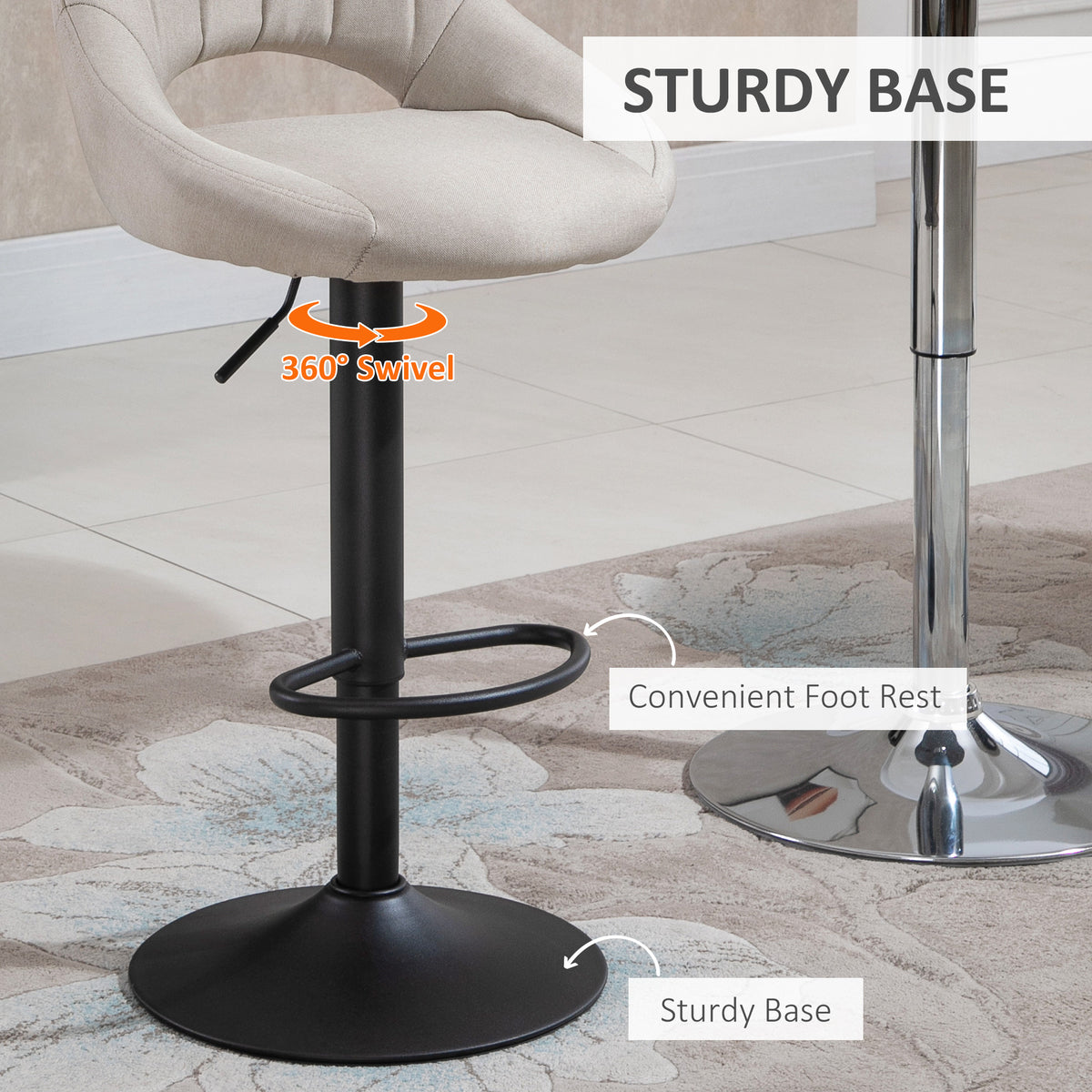Faux Leather Swivel Counter Stools with Cutout Back, Set of 2, Grey