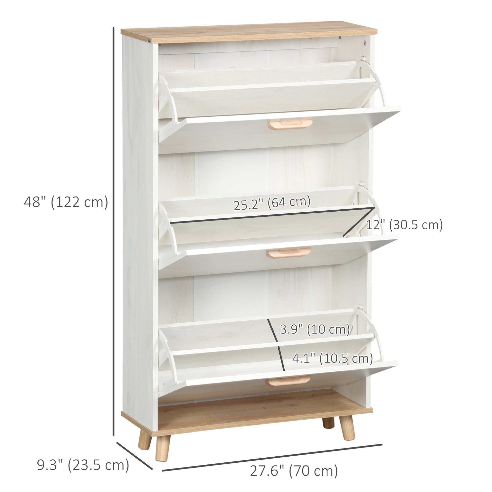 HOMCOM Modern White Shoe Cabinet with 3 Flip Drawers & Adjustable Shelves